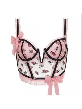 New! For Love and Lemons Rosie Bow Bustier black pink 31333 SDD